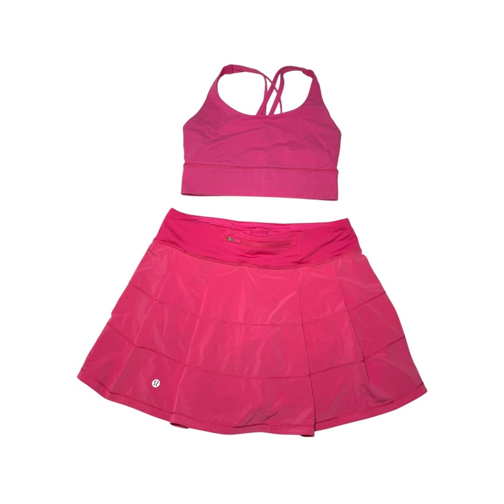 Lululemon Pink Strappy Sports Bra and Tiered Tennis Skirt/Skort Set Womens 6